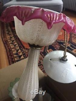 Rare White, Pink & Green Murano hand blown glass italian chandelier 6 arms