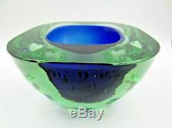 Rare blue green Galliano Ferro Italian Murano sommerso dimpled geode glass Bowl