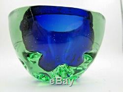 Rare blue green Galliano Ferro Italian Murano sommerso dimpled geode glass Bowl