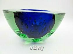 Rare blue green Galliano Ferro Italian Murano sommerso dimpled geode glass Bowl