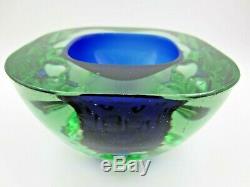 Rare blue green Galliano Ferro Italian Murano sommerso dimpled geode glass Bowl