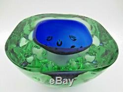 Rare blue green Galliano Ferro Italian Murano sommerso dimpled geode glass Bowl