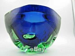 Rare blue green Galliano Ferro Italian Murano sommerso dimpled geode glass Bowl