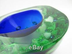 Rare blue green Galliano Ferro Italian Murano sommerso dimpled geode glass Bowl