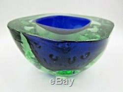 Rare blue green Galliano Ferro Italian Murano sommerso dimpled geode glass Bowl