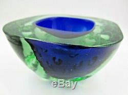 Rare blue green Galliano Ferro Italian Murano sommerso dimpled geode glass Bowl