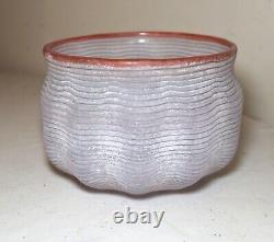 Rare vintage hand blown signed Murano frosted ribbed art studio glass vase bowl