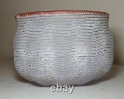 Rare vintage hand blown signed Murano frosted ribbed art studio glass vase bowl