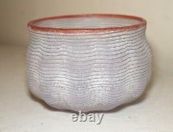 Rare vintage hand blown signed Murano frosted ribbed art studio glass vase bowl