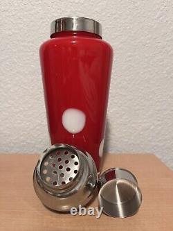 Red & White Polka Dot Murano Style Hand Blown Glass Cocktail Shaker 1960's Vtg