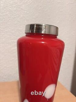 Red & White Polka Dot Murano Style Hand Blown Glass Cocktail Shaker 1960's Vtg