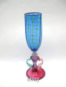 Robert Dane Tutti Frutti Hand Blown Studio Art Glass Wine Goblet Murano Style