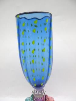 Robert Dane Tutti Frutti Hand Blown Studio Art Glass Wine Goblet Murano Style