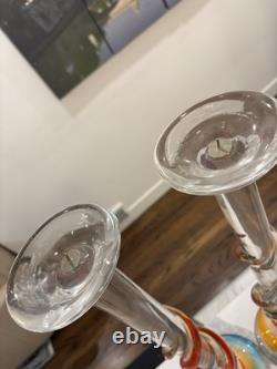 S. Signoretto Hand Blown Glass Rare Murano Candlesticks Singed