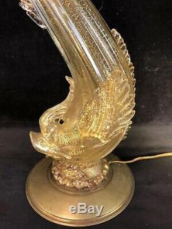 SEGUSO BAROVIER MURANO GOLD AVENTURINE DOLPHIN FISH LAMP SCULPTURE CIRCA 1960s