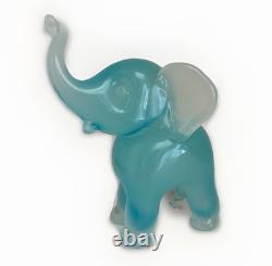 SEGUSO Murano Teal White Opal Albastro Italian Art Glass Baby Elephant Sculpture