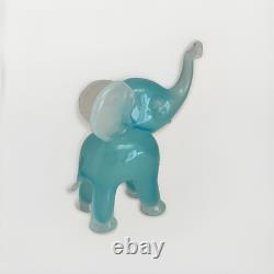 SEGUSO Murano Teal White Opal Albastro Italian Art Glass Baby Elephant Sculpture