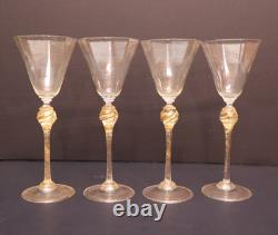 SET 4 Venetian hand blown Wine Glasses GOLD FLEC ATQ Italian Murano Salviati