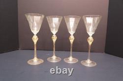 SET 4 Venetian hand blown Wine Glasses GOLD FLEC ATQ Italian Murano Salviati