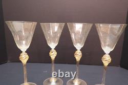 SET 4 Venetian hand blown Wine Glasses GOLD FLEC ATQ Italian Murano Salviati