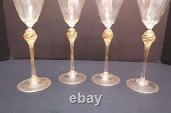 SET 4 Venetian hand blown Wine Glasses GOLD FLEC ATQ Italian Murano Salviati