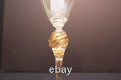 SET 4 Venetian hand blown Wine Glasses GOLD FLEC ATQ Italian Murano Salviati