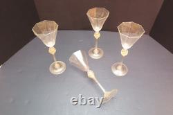 SET 4 Venetian hand blown Wine Glasses GOLD FLEC ATQ Italian Murano Salviati