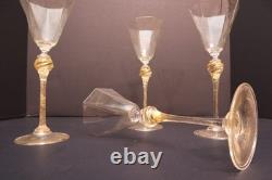 SET 4 Venetian hand blown Wine Glasses GOLD FLEC ATQ Italian Murano Salviati