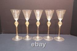 SET 5 Venetian hand blown Wine Glasses GOLD FLEC ATQ Italian Murano Salviati 8