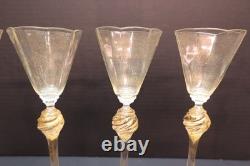 SET 5 Venetian hand blown Wine Glasses GOLD FLEC ATQ Italian Murano Salviati 8