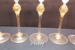 SET 5 Venetian hand blown Wine Glasses GOLD FLEC ATQ Italian Murano Salviati 8