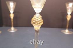 SET 5 Venetian hand blown Wine Glasses GOLD FLEC ATQ Italian Murano Salviati 8