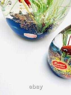 SET OF 2 EXCEPTIONAL MURANO ART GLASS AQUARIUM FISH PAPERWEIGHTS With BASE LITE