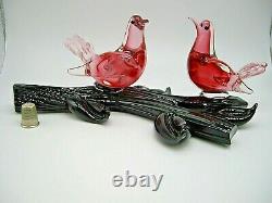 SIGNED Archimede Seguso Murano glass lovebirds on branch sculpture 29cm STUNNING