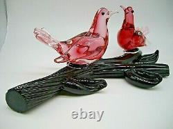 SIGNED Archimede Seguso Murano glass lovebirds on branch sculpture 29cm STUNNING