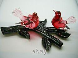 SIGNED Archimede Seguso Murano glass lovebirds on branch sculpture 29cm STUNNING