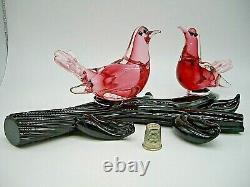 SIGNED Archimede Seguso Murano glass lovebirds on branch sculpture 29cm STUNNING