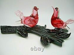 SIGNED Archimede Seguso Murano glass lovebirds on branch sculpture 29cm STUNNING