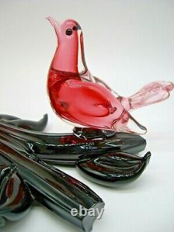 SIGNED Archimede Seguso Murano glass lovebirds on branch sculpture 29cm STUNNING