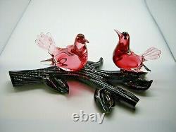 SIGNED Archimede Seguso Murano glass lovebirds on branch sculpture 29cm STUNNING