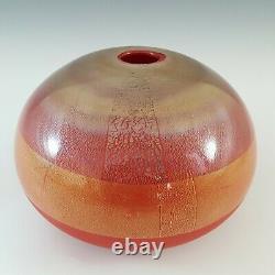 SIGNED Venini Murano Red Glass Gold & Silver Leaf'Quarzi' Vase