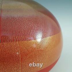 SIGNED Venini Murano Red Glass Gold & Silver Leaf'Quarzi' Vase