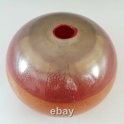 SIGNED Venini Murano Red Glass Gold & Silver Leaf'Quarzi' Vase