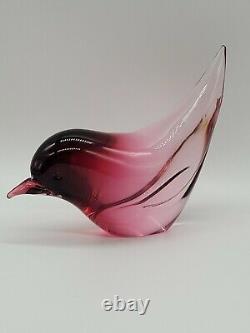 SIGNED Vintage Murano Cranberry Ambre glass Bird/Dove Art Glass Elio Raffaeli