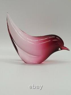 SIGNED Vintage Murano Cranberry Ambre glass Bird/Dove Art Glass Elio Raffaeli