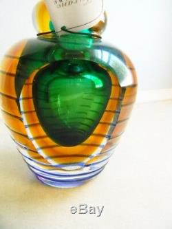 SOMMERSO Murano Art Glass PERFUME Bottle withTag Green Orange Blue Swirl MINT