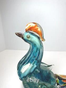 STUNNING VINTAGE 1960's MURANO ART GLASS 14 ROOSTER HAND BLOWN GOLD FLECK