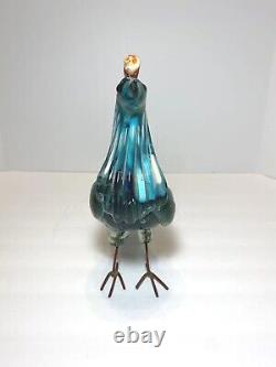STUNNING VINTAGE 1960's MURANO ART GLASS 14 ROOSTER HAND BLOWN GOLD FLECK