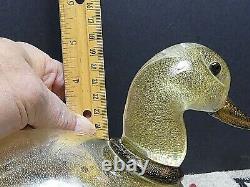 SUPERB Murano ART GLASS HAND BLOWN DUCK PAPERWEIGHT GOLD AVENTURINE Signed/Tosi