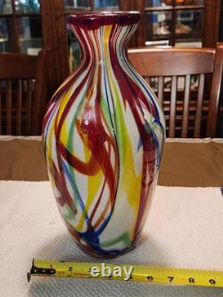 Salvadore Studio Murano Glass Vase Multicolor Hand Blown Nearly 14 Tall! Heavy